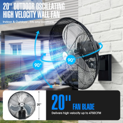 iLiving Commercial 20" Variable Speed Oscillating High Velocity Wall Fan with 4750 CFM 
